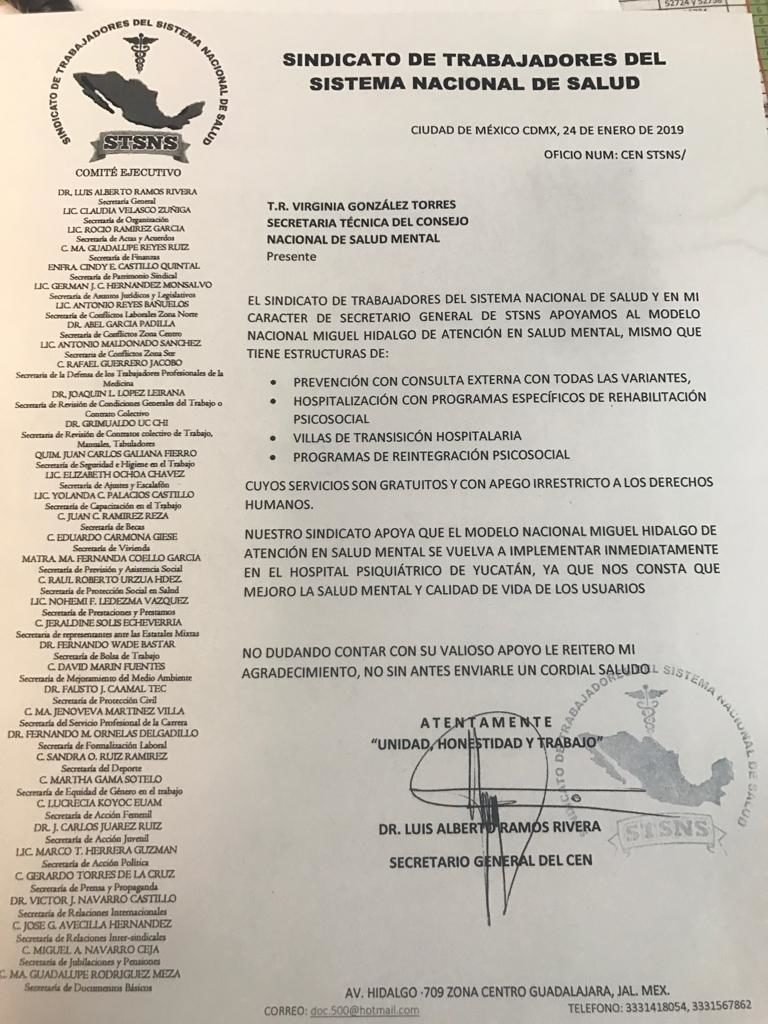 Sindicato nacional solicitará a la SSY la reinstalación del Modelo Hidalgo