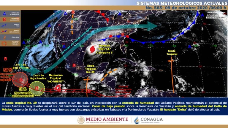 Hoy se pronostican lluvias muy fuertes para Campeche, Chiapas, Oaxaca y Tabasco