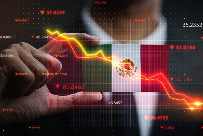 Graph Falling Down in Front Of Mexico Flag. Crisis Concept