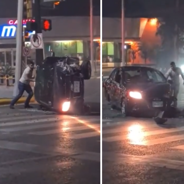 “Todo bien, todo bien”: Dice conductor tras salir ileso de la volcadura de su auto