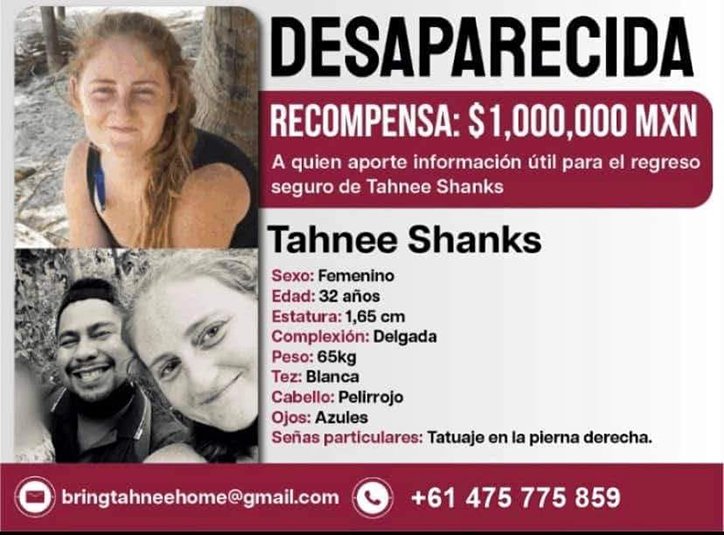 Familia de extranjera desaparecida en Yucatán ofrece recompensa sobre paradero de Tahnee Shanks
