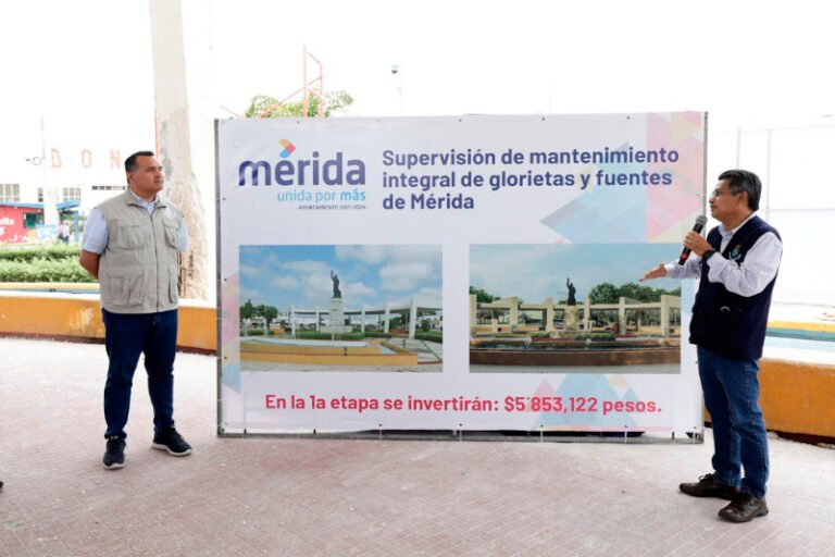 Ayuntamiento de Mérida embellece fuentes y glorietas en la ciudad